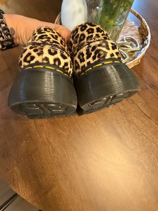 Dr. Martens fuzzy Leopard Print Platform Derby Shoes in Tan/Black - Picture 3 of 7